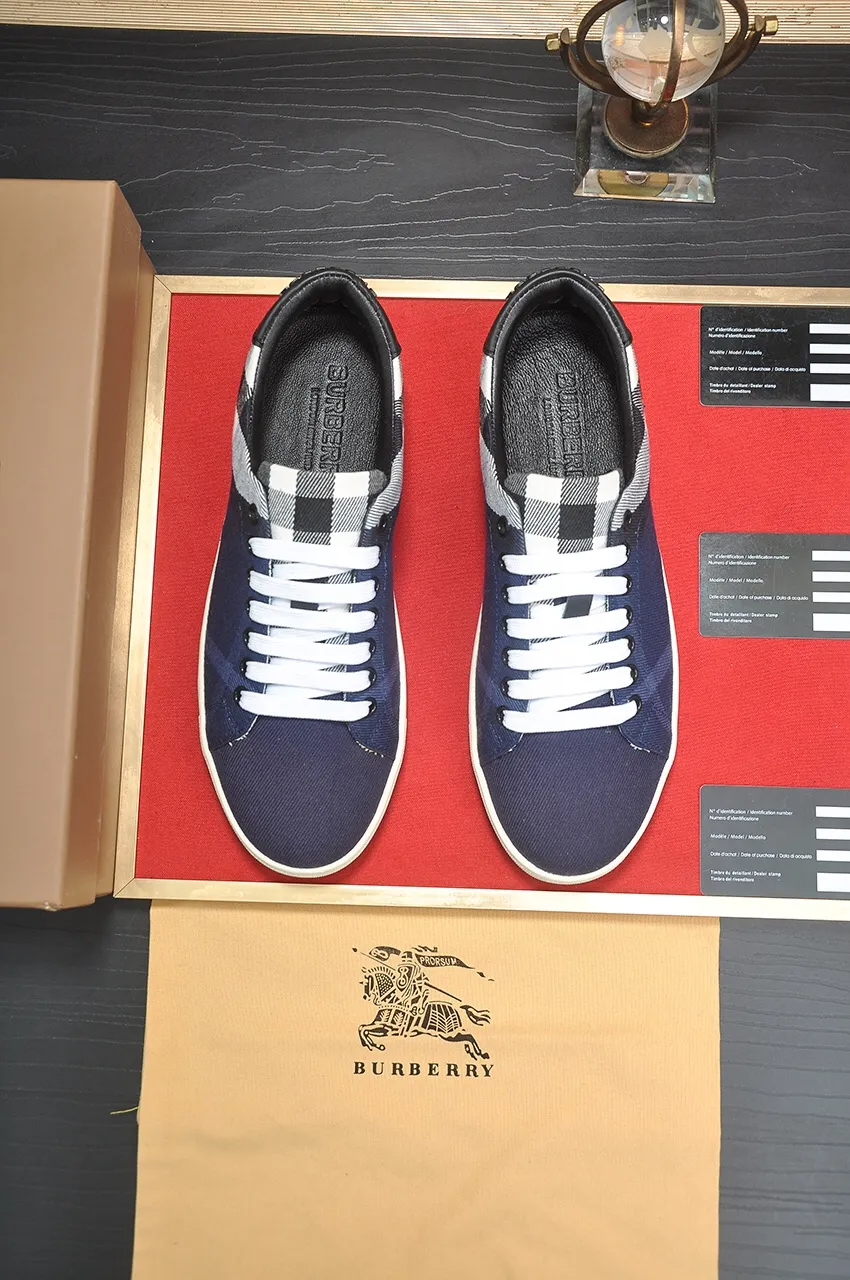 Men's shoes💰480💶[Burberry] (cowhide lining) classic low-top sneakers｜Imported cowhide with classic plaid fabric｜Cow leather lining｜Original outsole｜Fine workmanship and comfortable to wear Size: 38-44 (customized at 45)